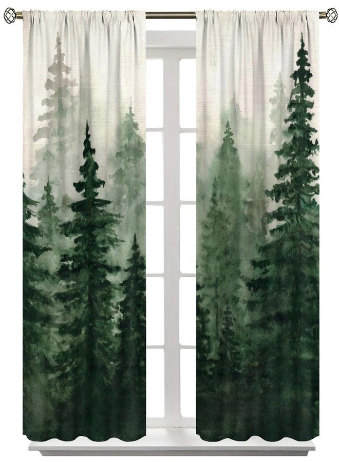 SENRUEGT Green Forest Window Curtains, Watercolor Misty Forest Trees Natural Landscape Printed Bedroom Living Room Kitchen Blackout Drapes 42x54 Inch - Image 3